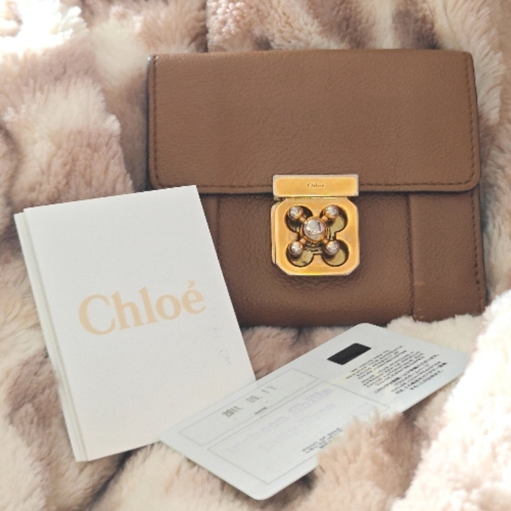 Chloé Vintage Tan Leather Elsie Compact Wallet With Twist Turn Lock (w/COA) - Picture 2 of 16